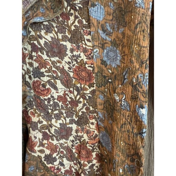 J.Jill Womens Floral Patchwork 100% Silk Ruffle Blouse Size Medium Boho Peasant - Picture 2 of 7